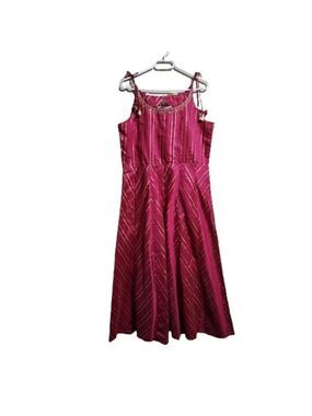Anouk sleeveless cotton golden stripes midi dress color fushia size medium/large